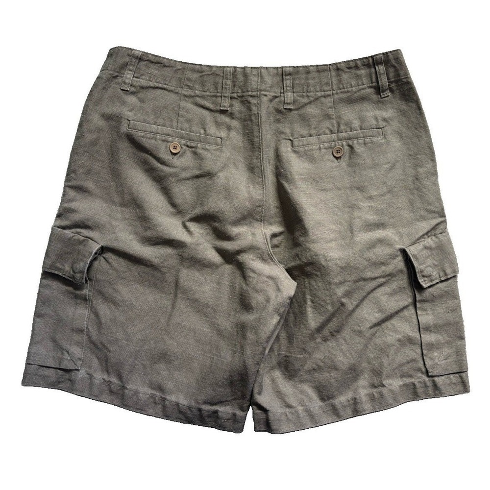 Vtg Y2K Banana Republic Linen Relax Fit Cargo Camp Shorts Men 34 Green Military - Picture 3 of 9